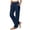 Dark Blue, variant on Linen Straight Leg Pants for Women Elastic High Waist Side Split Button Hem Casual Trousers with Side Pockets