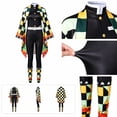 thumbnail image 2 of Halloween Cosplay Costume for Women,Demon Killer Anime Kimono Uniform Set & Zentai Jumpsuit,Halloween Party Dress Up Outfit,Size S, 2 of 7
