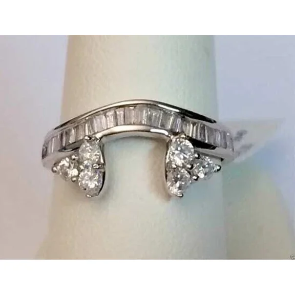 2 Ct Baguette Cut White Moissanite Wrap Guard Ring Enhancer 14K White Gold Plated