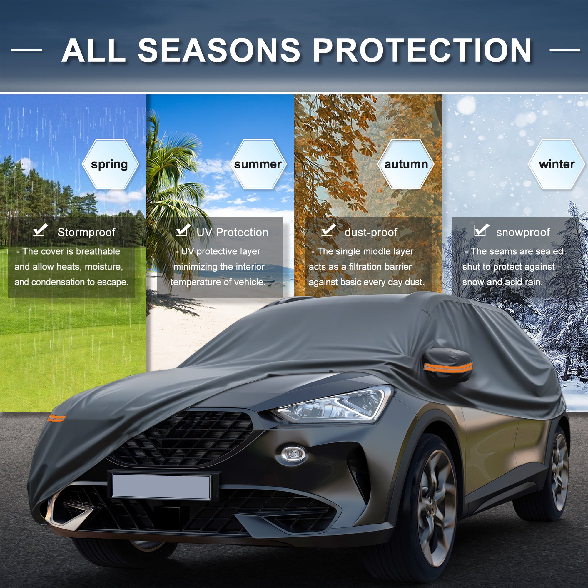 Unique Bargains Full Car Cover Black for Hyundai Tucson 187.01"x73.23"x59.06"