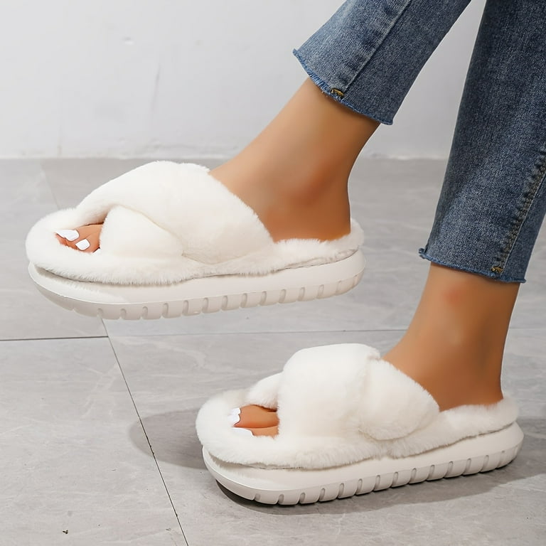 Fuzzy flip flop house shoes clearance