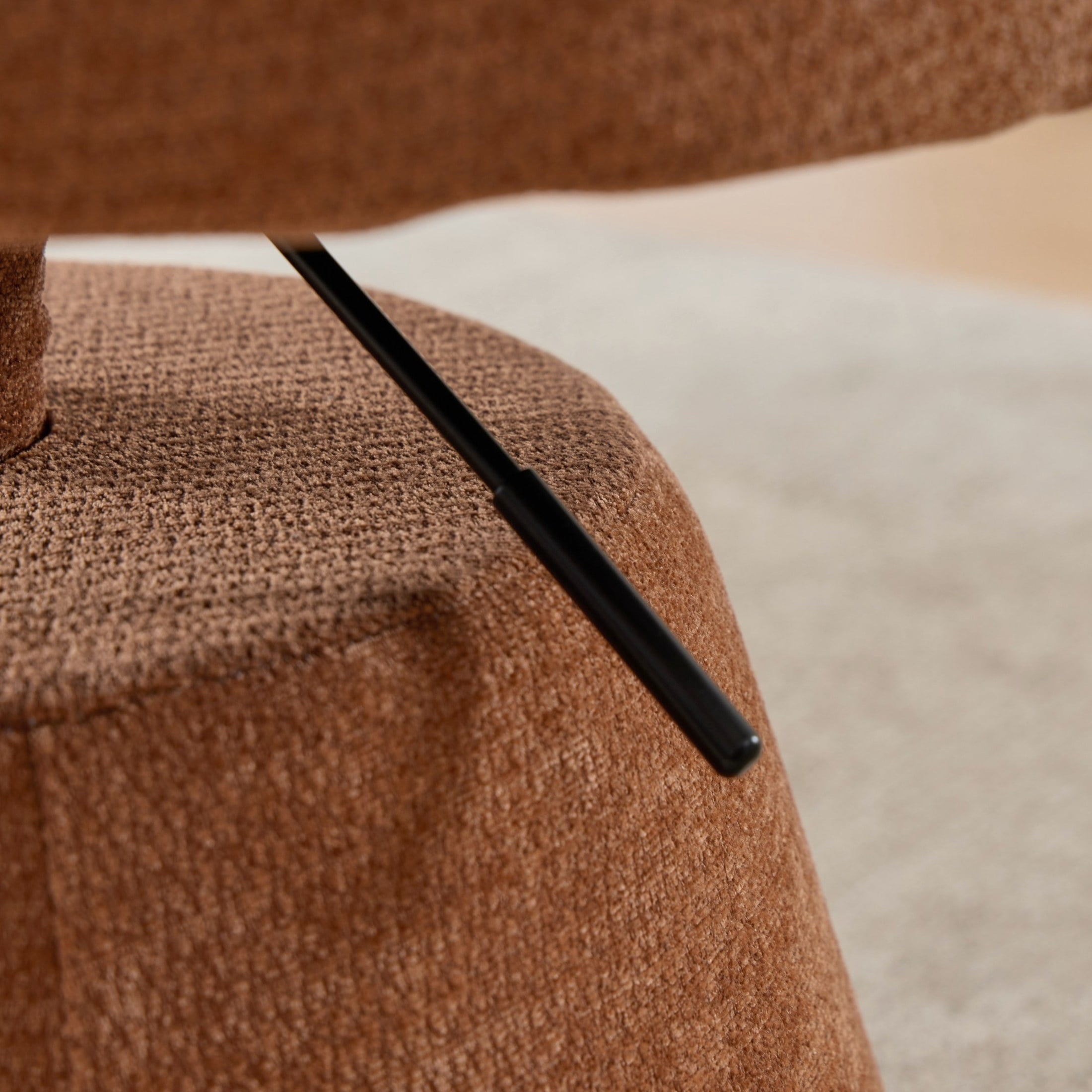 Noble House Adjustable Height Swivel Bar Stool, Chenille Upholstered Round Seat, Metal Base, Terracotta