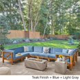 thumbnail image 3 of Noble House Brava Wood 8 Seater U-Shaped Sectional Sofa Set Teak Blue/Light Gray, 3 of 18