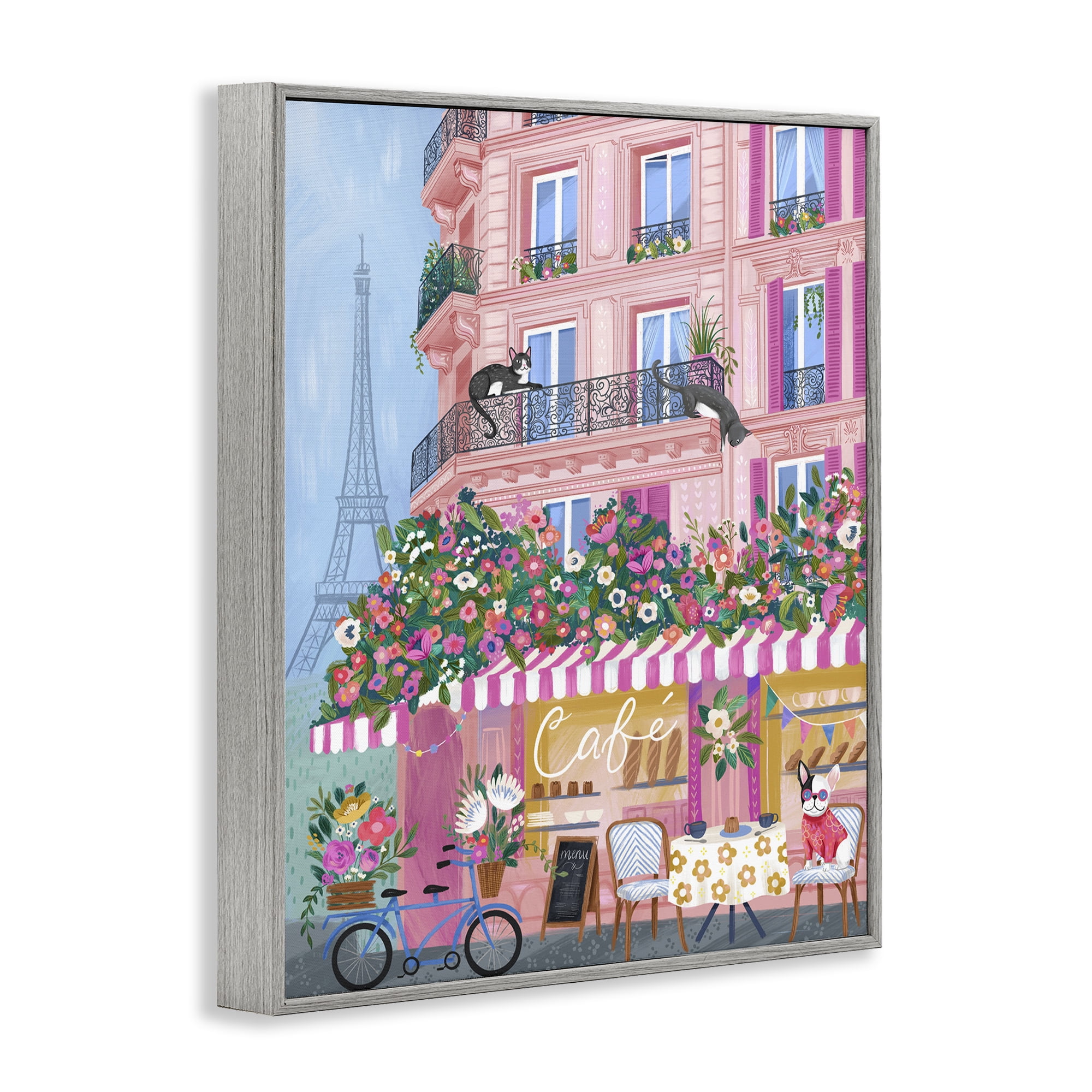 Stupell Industries Cats on Cafe Balcony Gray Framed Giclee Art, design by Arrolynn Weiderhold