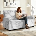 thumbnail image 4 of Xoenoiee White Marble Print Recliner Loveseat Cover, Stretch Jacquard Reclining Loveseat Cover Furniture Protector Sofa Slipcovers 2 Seat Recliner Covers with Elastic Bottom for Kids Pets, 4 of 6