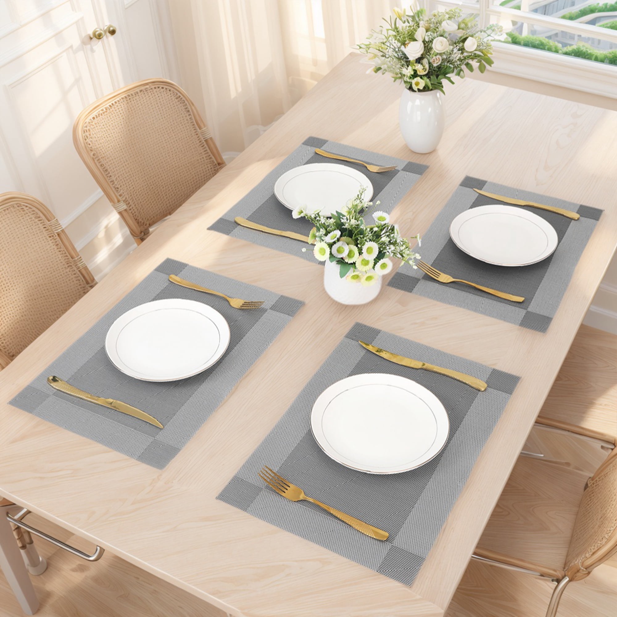 Unique Bargains Set of 8 Washable Wipeable Heat Resistant Table Placemat White Gray
