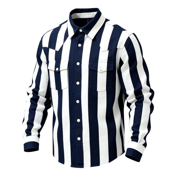 LEKWK Mens Ombre Western Shirt Gradient Striped Long Sleeve Snap Button Top Cowboy Rodeo Style Slim Fit Casual Party Blouse