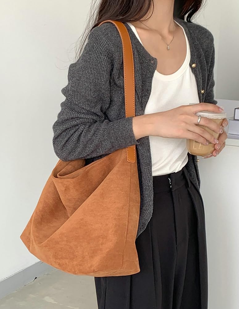 Zhengup Slouchy Suede Tote Shoulder Bags for Women Large Soft Underarm Bag Working Purse Handbag Travel Satchel Winter Fall