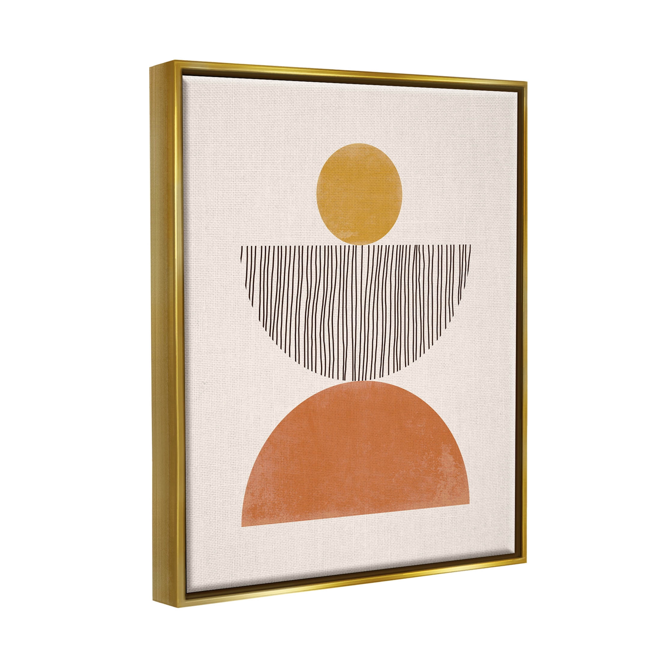 Stupell Industries Modern Balancing Shapes Stripes Pattern Graphic Art Metallic Gold Floating Framed Canvas Print Wall Art, Design by JJ Design House LLC