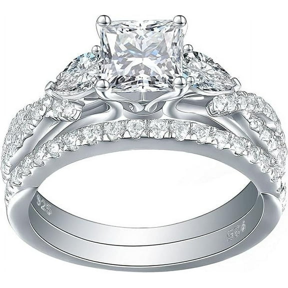 Divine_creation 2.30 Ct Princess Cut Diamond Womens Wedding Bridal Ring Set 14K White Gold Plated 925 Sterling Silver -4