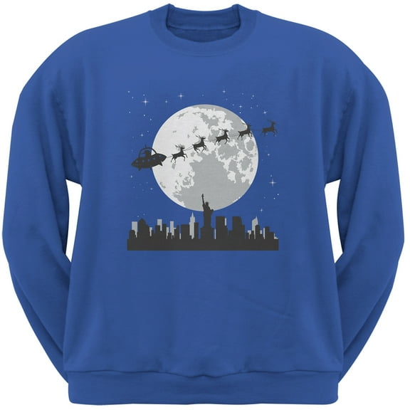 Alien Santa Sleigh Blue Adult Sweatshirt - Small