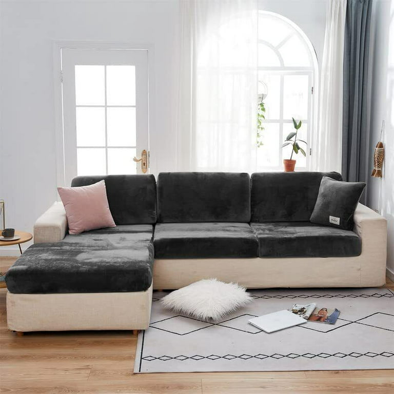 Soft Velvet Sofa Seat Cushion Cover - Stretch Non-Slip Sofa Cover Couch Cushion Covers for Sectional Sofa L Shape, Sofa Cushion Slipcover Furniture
