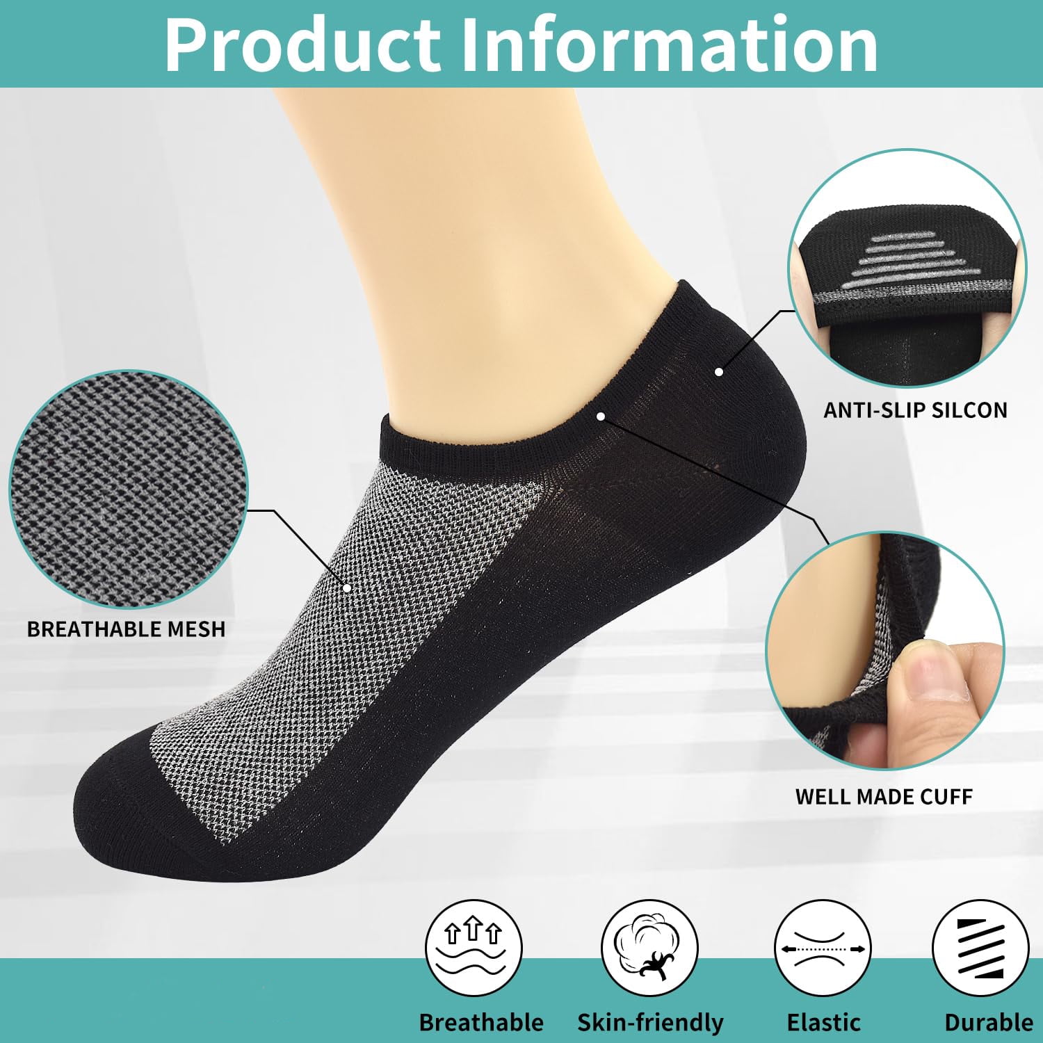 SkiBeaut Mens No Show Socks Low Cut Ankle Athletic Socks with Cushion Cotton Invisible Liner Socks 8 Pack