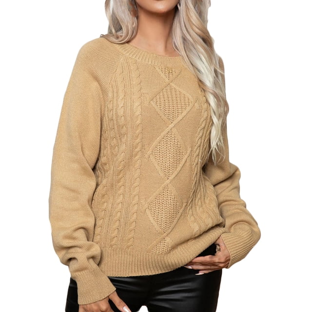 cfhntfmh Chandails pour Femmes, Tricot Torsadé, Col Rond, Manches Longues, Décontracté, Ample, Pull-Over, Tenues Automne Hiver 2024