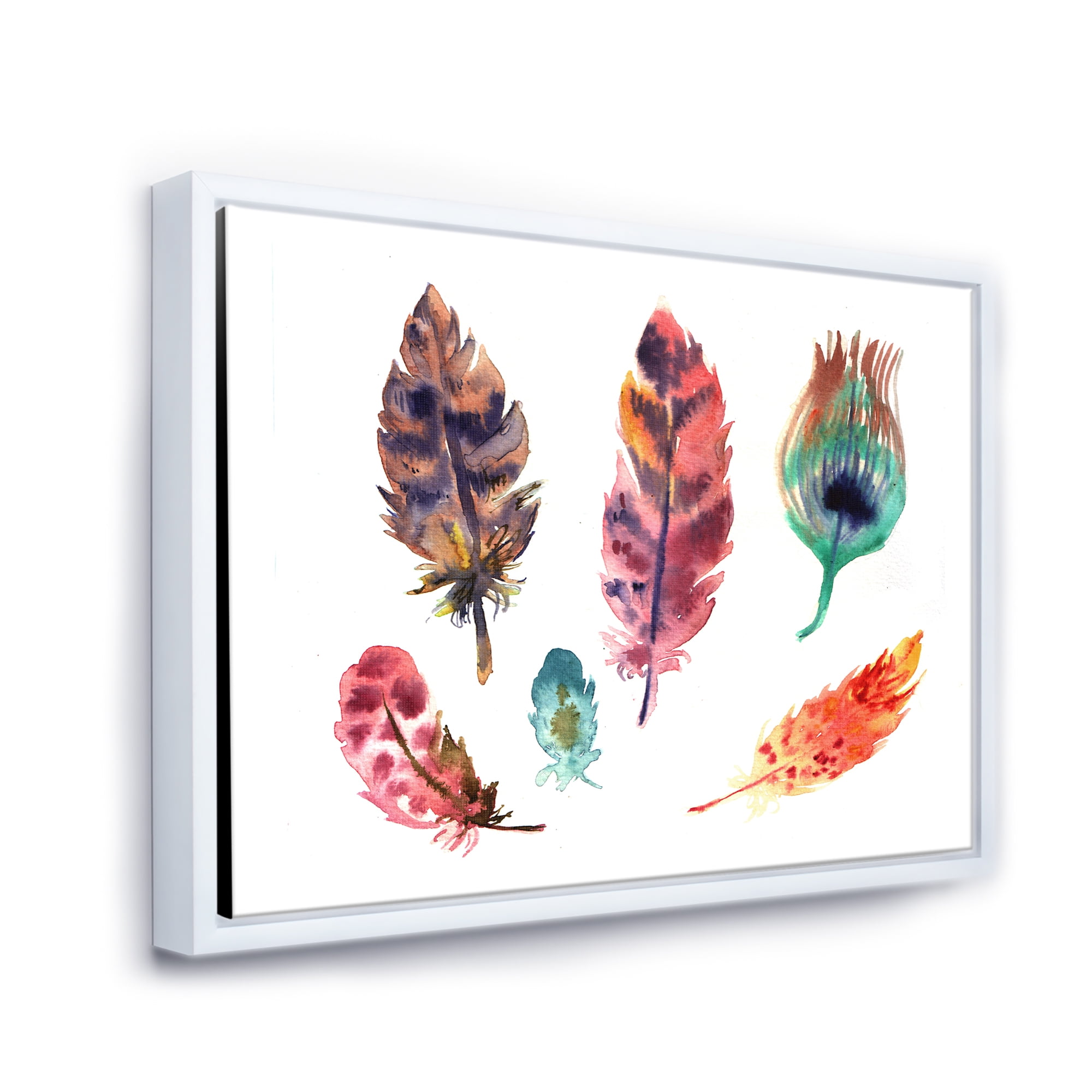 Designart 'Colourful Boho Art Feather Set II' Bohemian & Eclectic Framed Canvas Wall Art Print