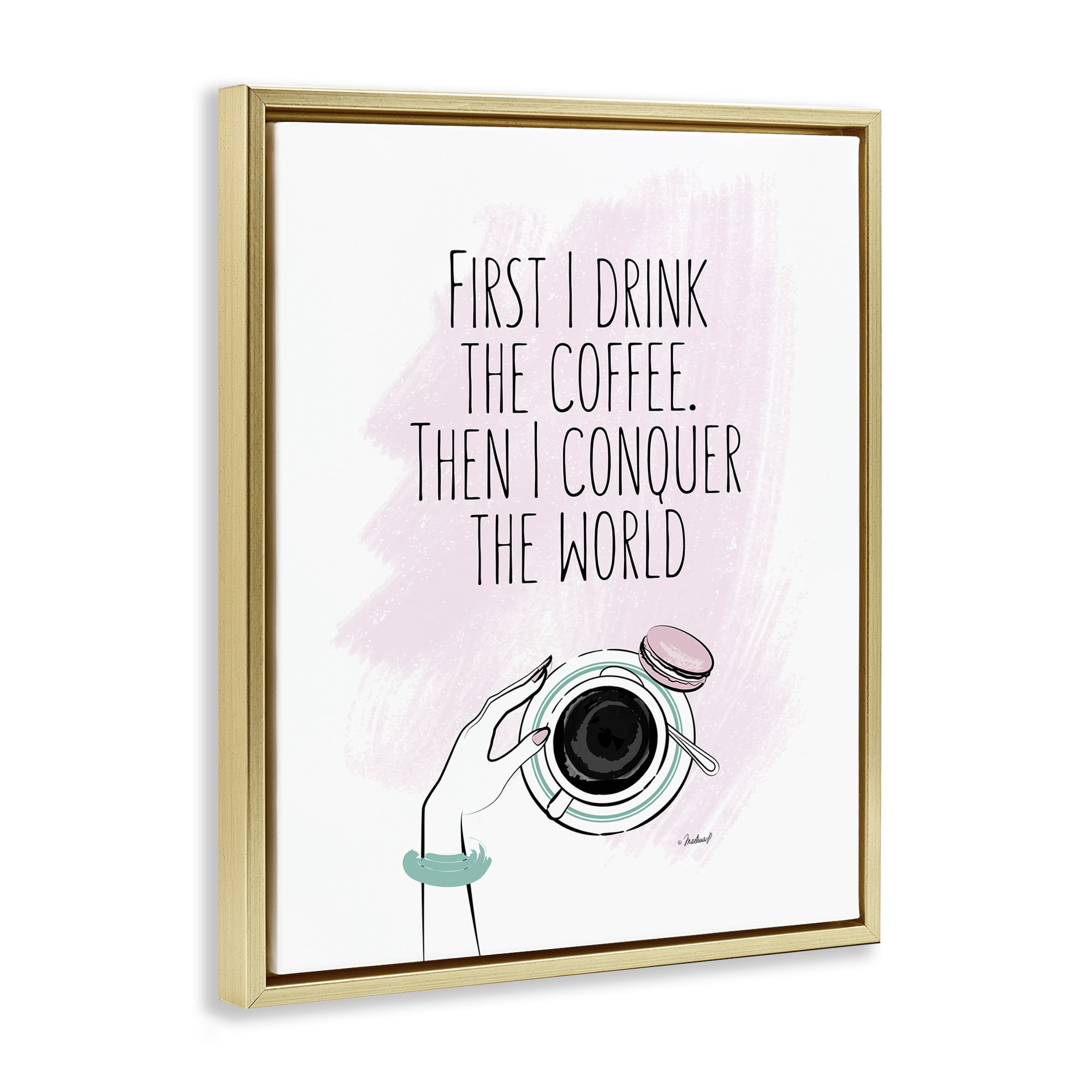 Stupell Industries Glam Coffee Then Conquer Food & Beverage Painting Gold Floater Framed Canvas Art Print Wall Art, 17 x 21