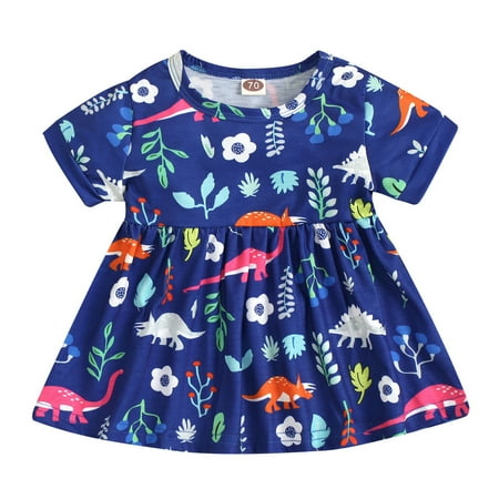 

2022 New Baby Girls Dress Toddler Kids Baby Girls Clothes Summer Short Sleeve Dinosaur Floral Dress Casual Beach Dresses Outfits Baby Summer Autumn Clothing