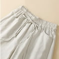 thumbnail image 4 of Annhoo Womens Linen Shorts Elastic High Waisted Casual Wide Leg Drawstring Summer Beach Shorts with Pockets, 4 of 5