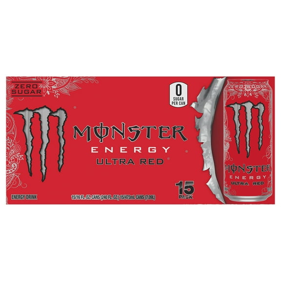 Monster Energy Zero Sugar Ultra Red Energy Drink 15 - 16 fl oz Cans