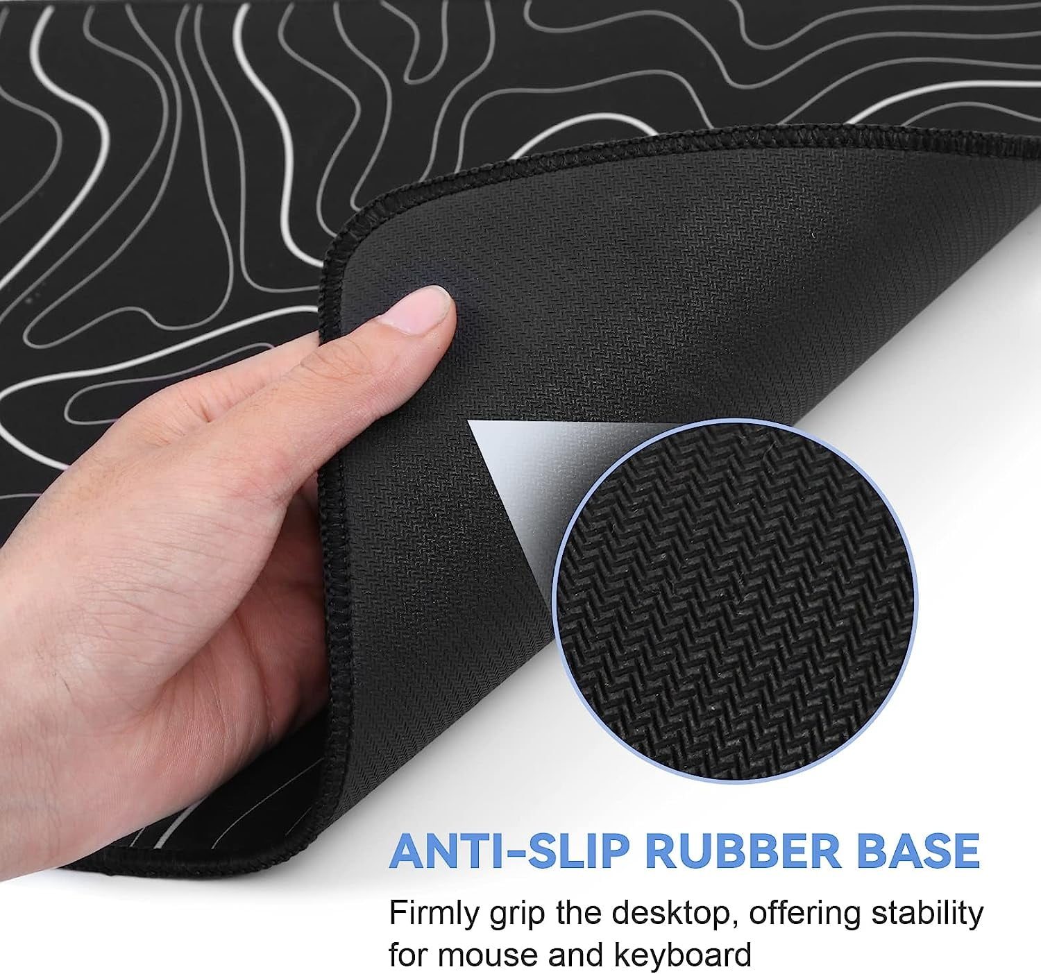 Mouse Pad Gaming Keyboard Pad 31.5 x 11.8in Topographic Mouse Pad Black White Mouse Mat for Keyboard with Anti-Slip Rubber Base,Big Mouse Pad Long Mouse Pad Mouse Mat