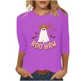thumbnail image 2 of ICHUANYI Clearance Fashion Women Printed T-shirt Mid-length 3/4 Sleeves Blouse Round Neck Casual Tops(Purple, M) ICHUANYI WER2023080902822, 2 of 4