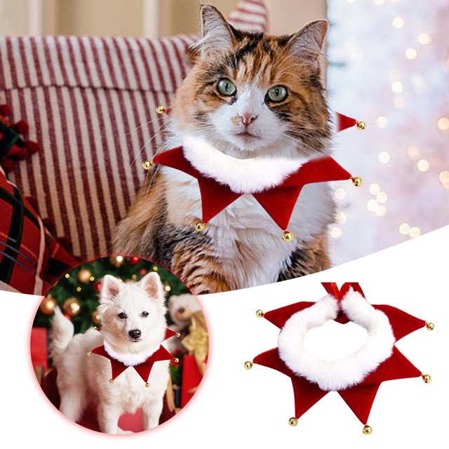 Festive Holiday Pet Neck Scarf Dress Up Accessory for Cats and Dogs with Adjustable Bib Design