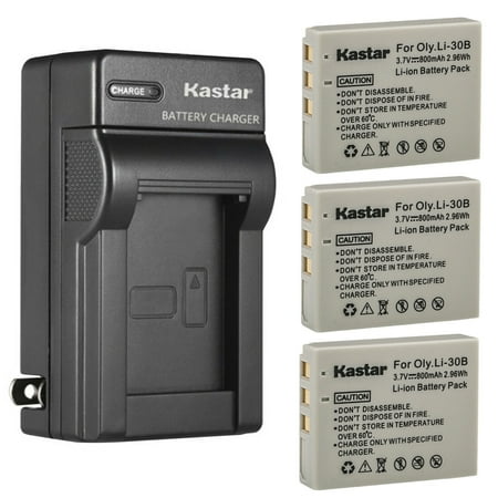 Kastar 3-Pack Battery and AC Wall Charger Replacement for Olympus Li-30B Li30B Battery Li-30C Li30C Charger Stylus Verve Digital Stylus Verve Digital S µ-mini Digital µ-mini Digital S Cameras
