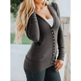 thumbnail image 5 of ziyahi Women Snap Button Blouse Front Open V-neck Cardigan Casual Solid Color Clothes Tops, Grey, M, 5 of 5
