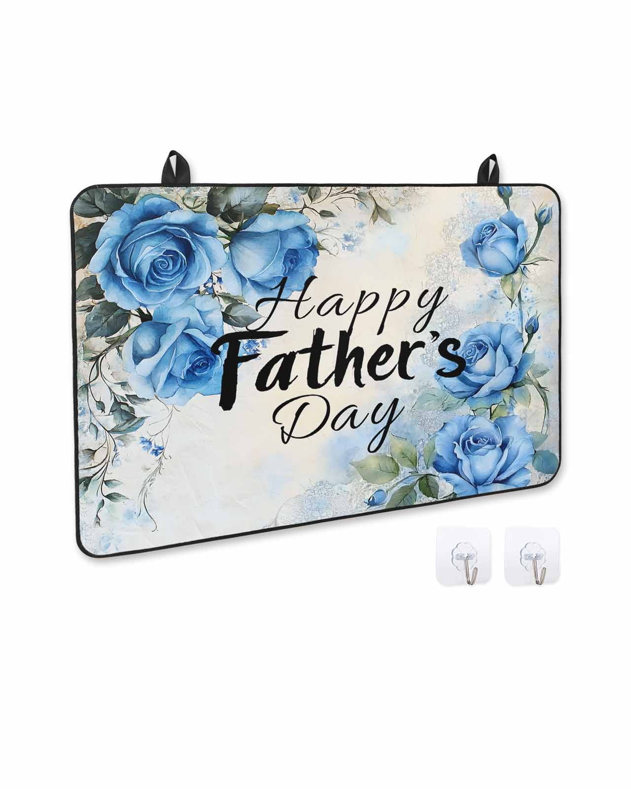 nqOlkjepod Large Induction Cooktop Protector Mat 24"x21", Happy Father's Day Stove Top Covers for Electric Stove, Blue Spring Garden Floral Decorative Stove Burner Cover Mats, Glass Top Stove Cover