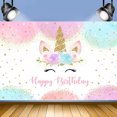 thumbnail image 1 of Fondo de unicornio arcoíris para decoración de fiesta de cumpleaños para niñas, acuarela, floral, purpurina, estrellas, puntos, unicornio, pastel, mesa, pancarta, suministros de estudio (5 x 3 pies) JAMW Sencillez, 1 of 5