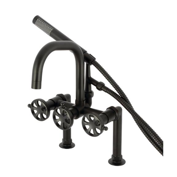 Kingston Brass AE8400RX Belknap Three-Handle 2-Hole Deck-Mount Clawfoot Tub Faucet with Hand Shower in Matte Black