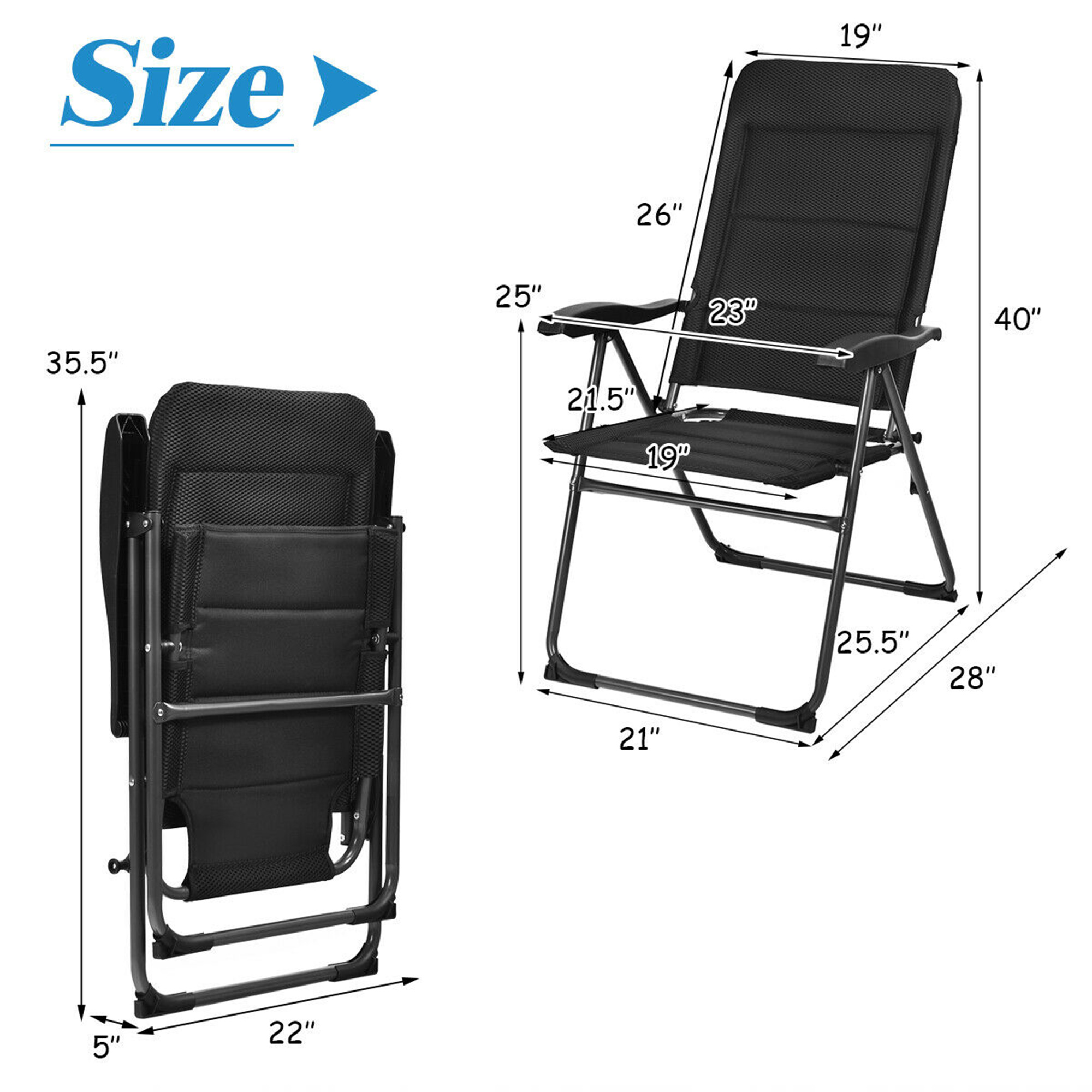 Gymax 2PCS Patio Folding Chairs Back Adjustable Reclining Padded Garden Furniture - image 2 of 10