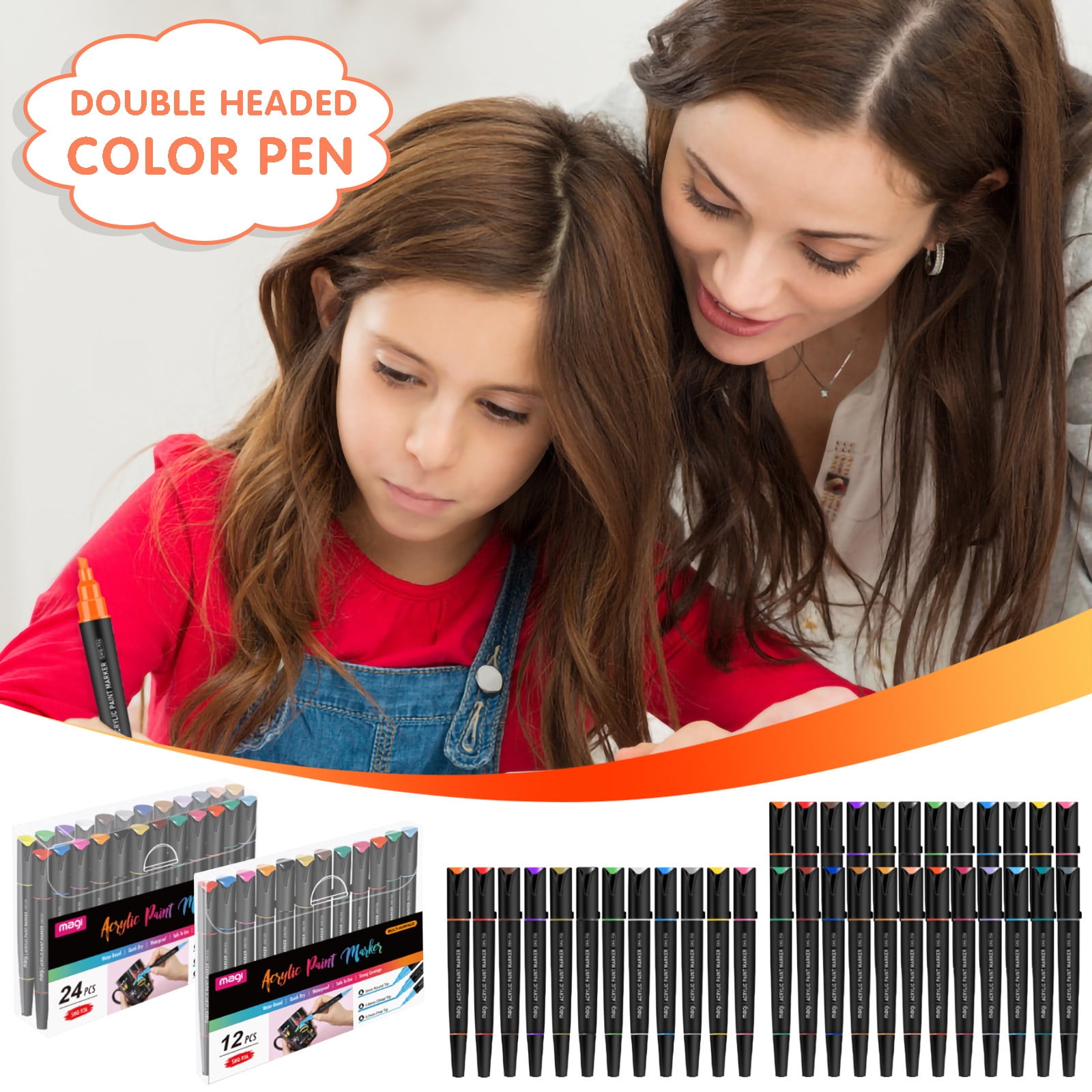 Acrylic Paint Markers Paint Pens 12/24 Colors 2-3mm Medium Tip Paint Markers for Fabric, Canvas, Rock, Glass, Wood, Plastic, DIY Crafts Art Supplies