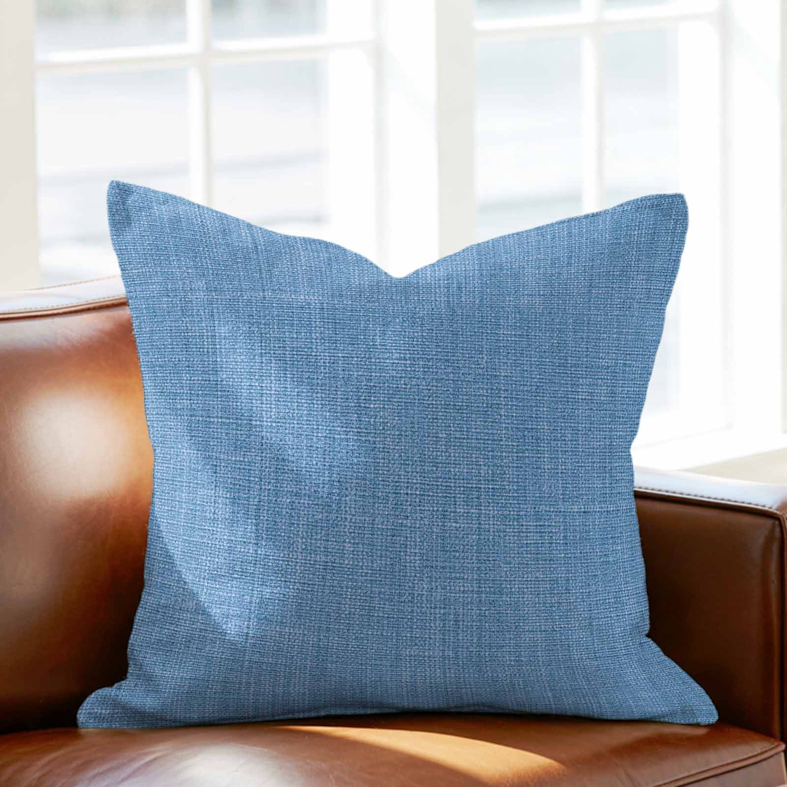 Blue Pillow Covers 16x16 Inch, Farmhouse Burlap Solid Blue Color Modern Linen Texture Linen Pillowcase with Invisible Zipper, Decorative Throw Pillow Covers Cushion Case for Couch Sofa Bed