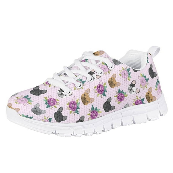 Pzuqiu Floral French Bulldog Running Shoes for Girls Size 13 Lightweight Kids Tennis Shoes Breathable Mesh Sneakers Comfy Walking Shoes