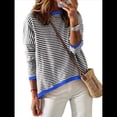 thumbnail image 1 of Suéteres de Mujer de Larga, Cuello Redondo, Rayas de Colores, Suéteres Casuales de Punto Negro y Azul XL, 1 of 9