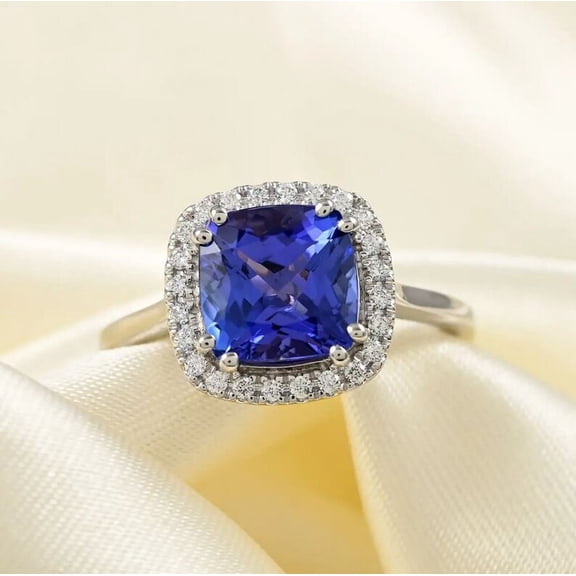 Blue Tanzanite Engagement Ring, Vintage Tanzanite Ring, Antique Tanzanite Halo Ring, Tanzanite Ring Women,Estate Tanzanite Promise Ring