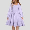 thumbnail image 2 of HCNTES Girls Casual Dresses Adorable Lavender Swiss Dot Long Sleeve Swing Dress for Daily Wear, 2 of 7