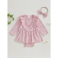 thumbnail image 2 of Suealasg Infant Girls Romper Dress 3M 6M 9M 12M 18M Baby Girls Spring Fall Clothes Newborn Girls Long Sleeve Floral Print Romper Dress Headband, 2 of 8