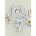thumbnail image 2 of Bagilaanoe 2Pcs Newborn Baby Girl Boy Long Pants Set Rainbow Print Long Sleeve Sweatshirt Pullover Tops+ Trousers 3M 6M 12M 18M 24M 3T Fall Casual Sweatsuit, 2 of 9