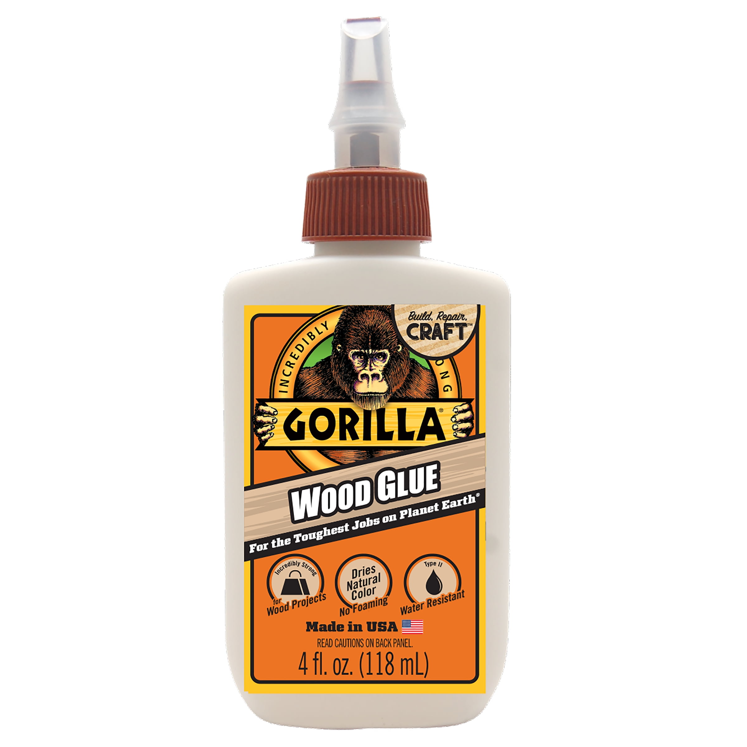 Gorilla Natural Color Wood Glue, 4 Ounce Bottle
