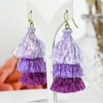 thumbnail image 5 of Amazing Layered Triple Stack of Purple Tassels & Brass Dangle Earrings for Women, 5 of 7