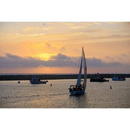 California King Harbor Sailboats at sunset in Redondo Beach Stretched Canvas - Tomas del Amo  Design Pics (38 x