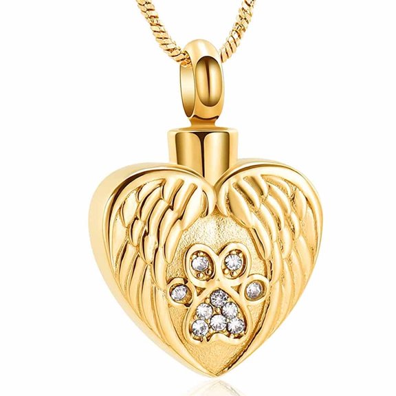 Paw Print Heart Cremation Jewelry Urn Necklace for Ashes for Pet, Simulated Birthstone Memorial Ash Jewelry, Keepsake Pendant for Pet's Cat Dog's Ashes with Filling Kit
