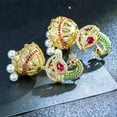 thumbnail image 6 of Vintage Multicolor Yellow Gold Plated CZ Women Dangle Drop Ethnic Pearl Earrings, 6 of 8