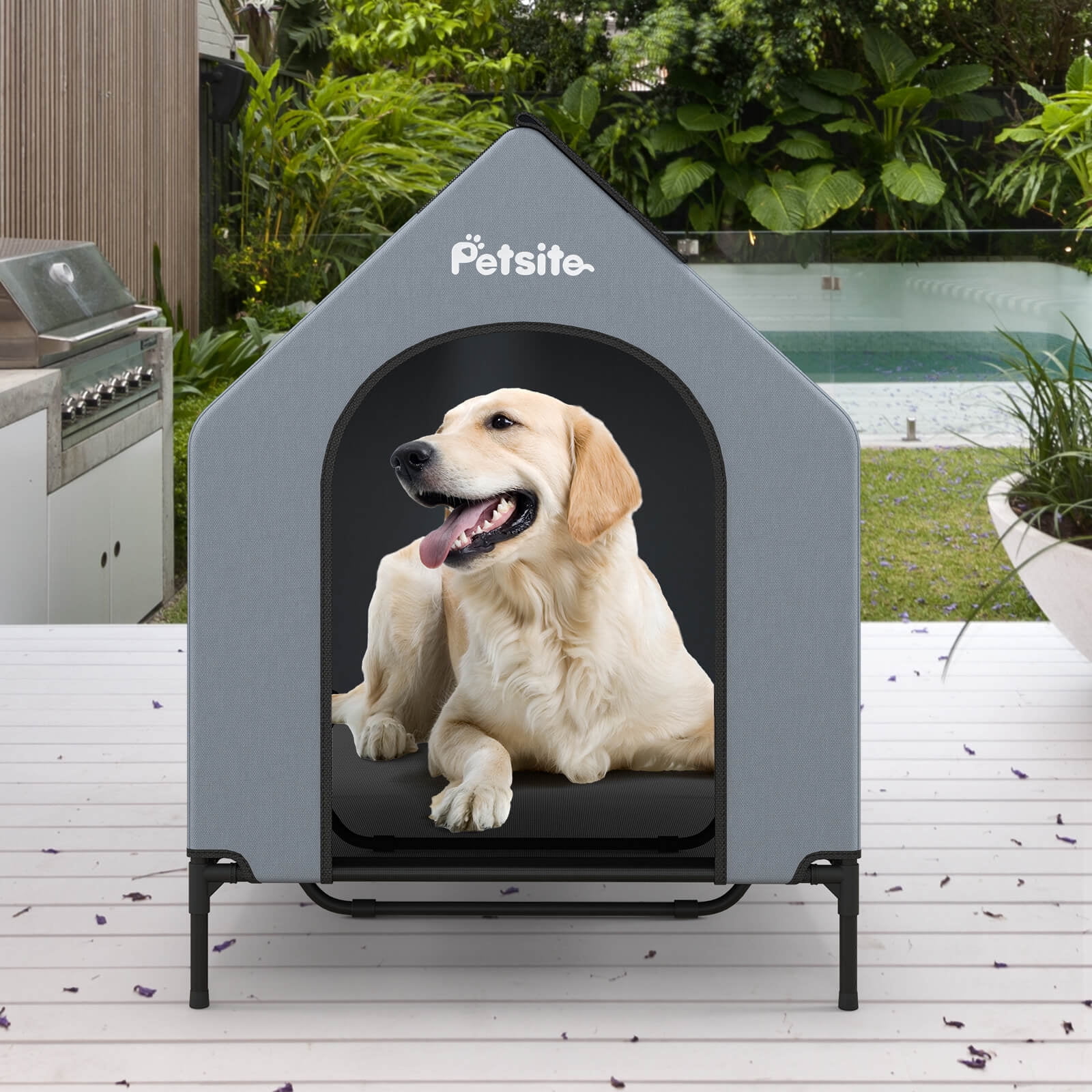 Infans 52" Elevated Dog House for Large Breeds Large Pet House w/ Ventilated Windows