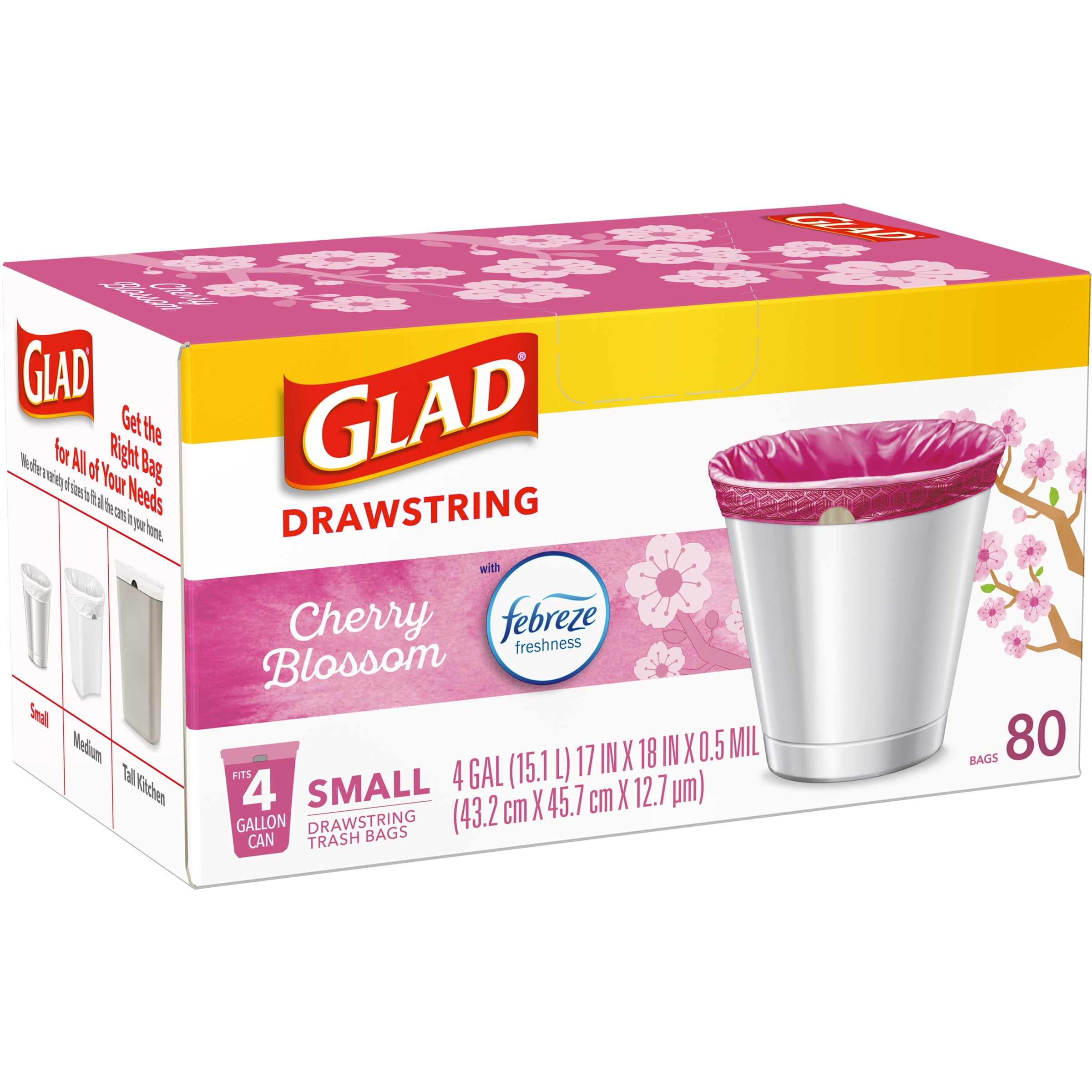 Glad 4 Gal. Cherry Blossom Drawstring OS Trash Bags (34-Count