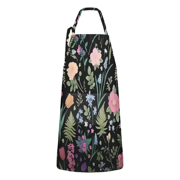 Pioneer Flower Floral Print Pattern Apron-Garden Aprons for Women with Pockets-Cotton Linen Waterproof Kitchen Cooking Gardening Aprons Adjustable for Kitchen,Cooking,BBQ and Salon 33x27 Inch