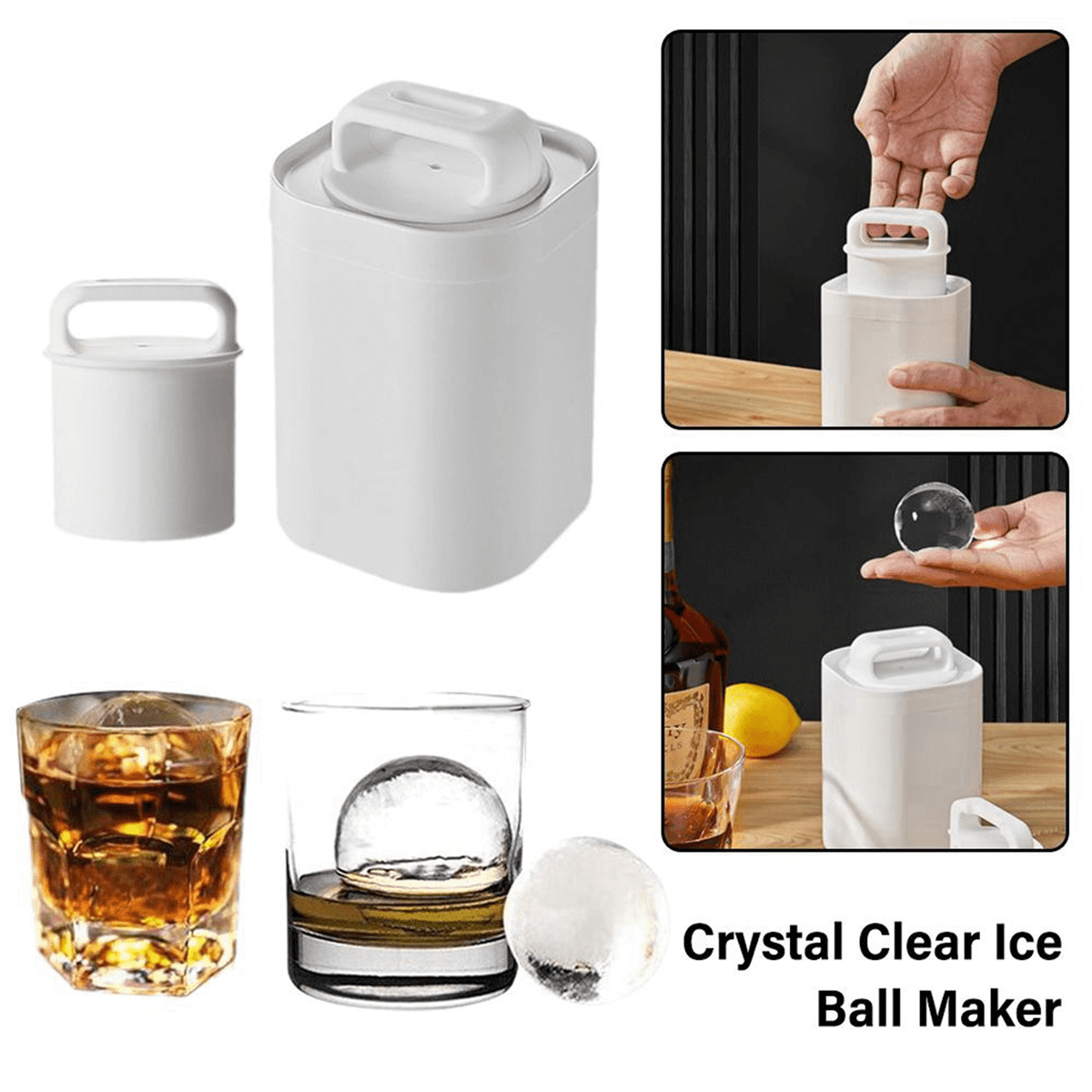 2X Crystal Clear Ice Maker Spherical Whiskey Tray Whiskey Round Bubble-Free Square 3D Sphere Mold Mould Ice Box