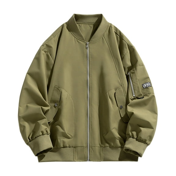 Men's Bomber Jacket Zip up Lightweight Water Resistant Jackets Solid Color Cargo Varsity Coat Stand-Up Spring Fall Windbreaker Baseball Uniform Ribbed Sleeve Street Tactical Outwear